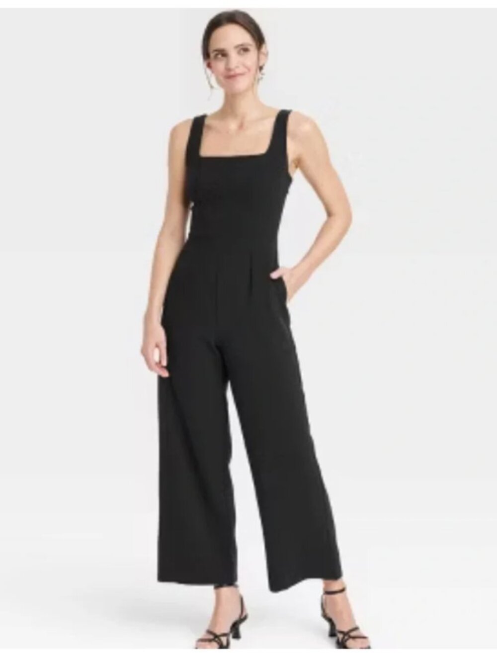 A New Day Black Square Neck Wide Leg Jumpsuit XS
